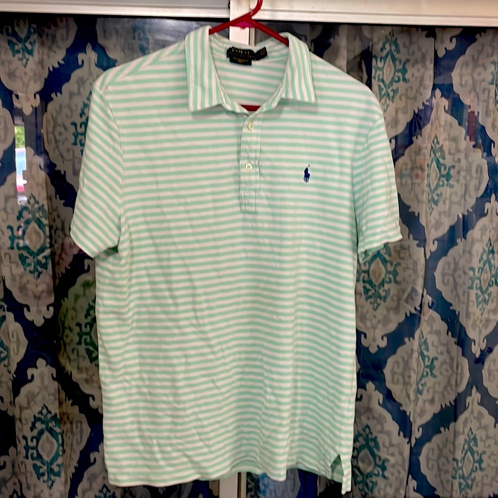 Polo featherweight mesh sea foam green and white stripe